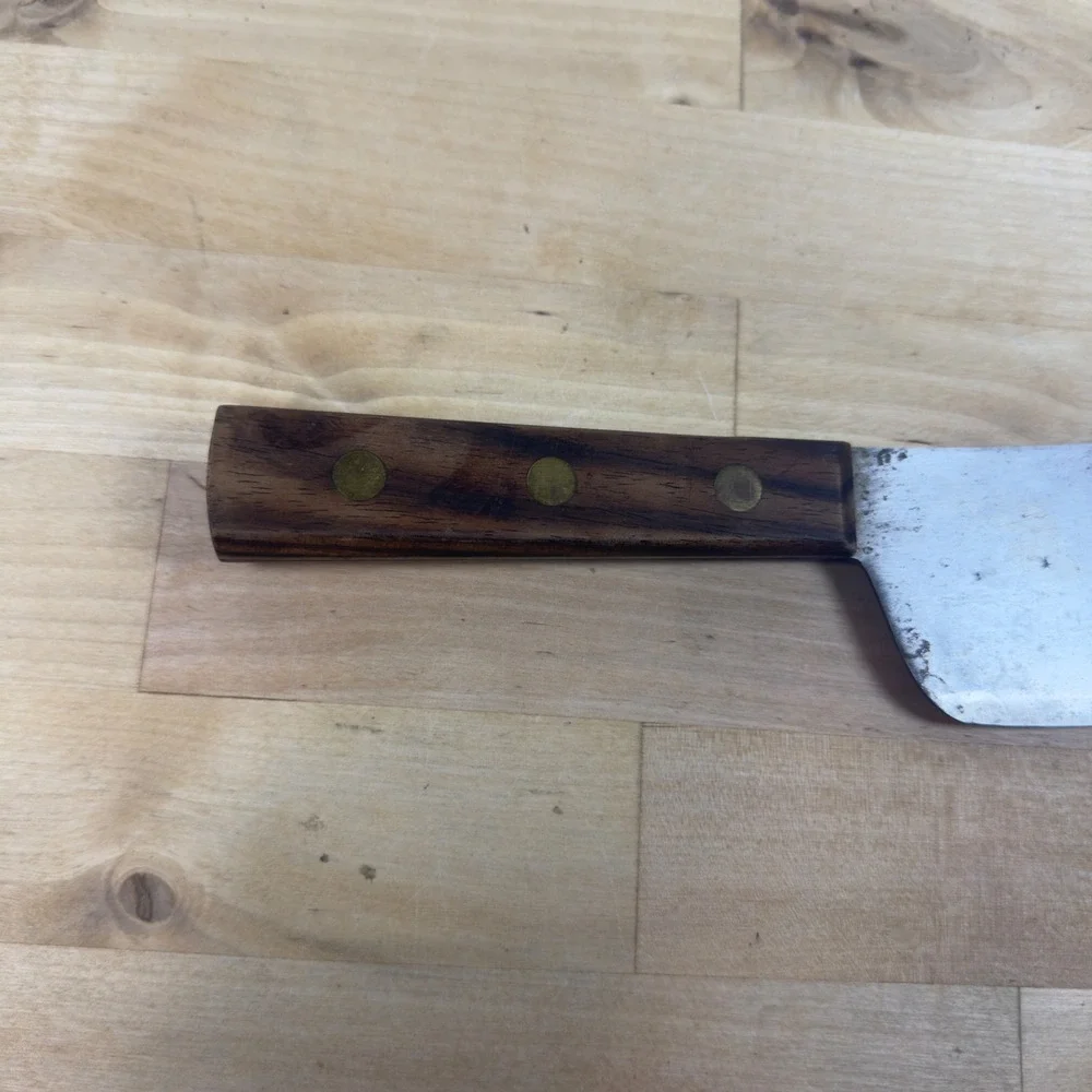 Vintage Robinson Carbon Steel Cleaver 7 inch Meat Butcher Knife Wood Handle USA